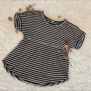 Black and white striped flared shirt